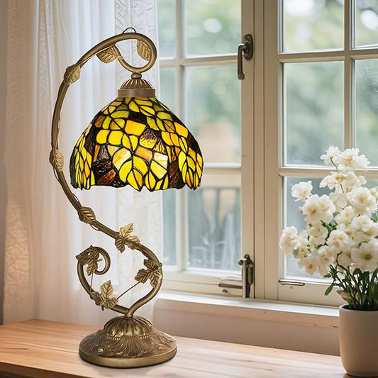 Tiffany Lamp,21x11x8 inches Stained Glass Lamp,Leaves Tiffany Style Table Lamp with Three-Color Dimming for Bedside Table,Dining Table,Antique Office