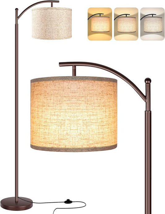Rottogoon Floor Lamp for Living Room, LED Standing Lamp Tall Industrial Floor Lamp Reading for Bedroom, Office (9W LED Bulb, Beige Lampshade Included) -Oil-Rubbed Bronze
