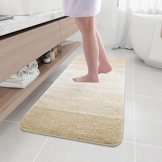 Arotive Microfiber Bathroom Rugs, Shaggy Soft and Absorbent Bath Rug, Non-Slip, Thick Plush Machine Washable Dry Bath Mats for Bathroom, Tub and Shower, 47x17, Light Beige