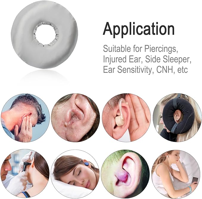 Silky Ear Piercing Pillows with Holes Removable Pillowcase Washable Donut Pillow for Ear Pain Side Sleeping Cartilage CNH Pressure Sore Tinnitus Headphones Relief Guard Protector Gray