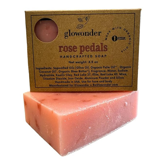1 Pack Rose Pedals Handmade Organic Bar Soap for Face and Body - Moisturizing, All-Natural, Cruelty-Free - Botanical Ingredients - Shower, Bath, Hand Soaps, Gifts - 4.5 oz