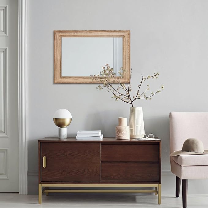 Rustic Mirror with Wood Frame Rectangular Mirrors for Wall Decorative for Bathroom Bedroom Living Room Home Entryway Large 20"x16"