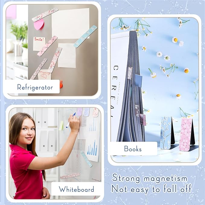 Dianelhall 24 Pcs Magnetic Bookmarks for Women Floral Book Markers Flower Bookmark Assorted Book Magnets Page Markers Clip Magnetic Bookmarks for Books Students Women Reading