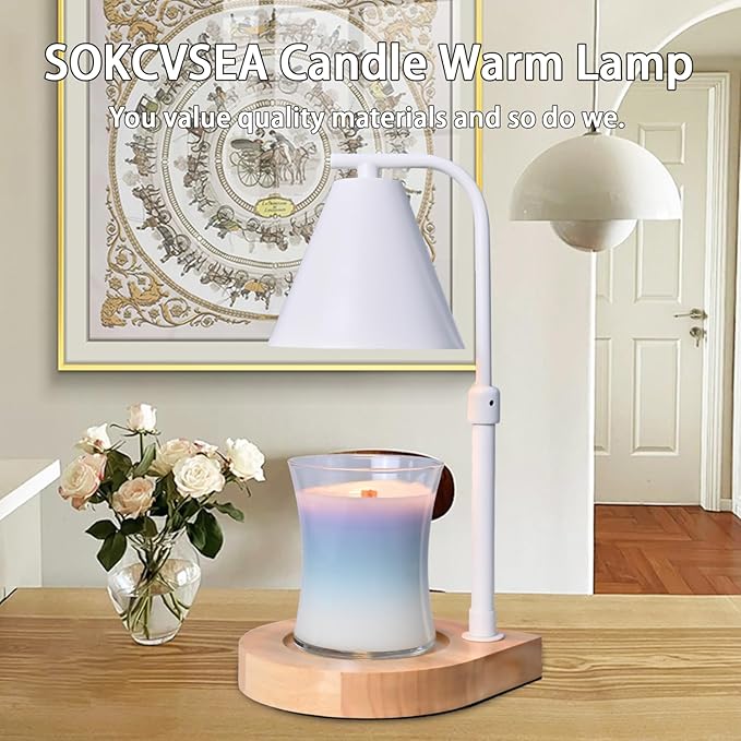 SOKCVSEA Candle Warmer Lamp - Candle Warmer with Timer Height Adjustable, Birthday Gifts for Women Mom Gifts, House Warming Gifts New Home Decor, Wax Melt with 2 Bulb White 03