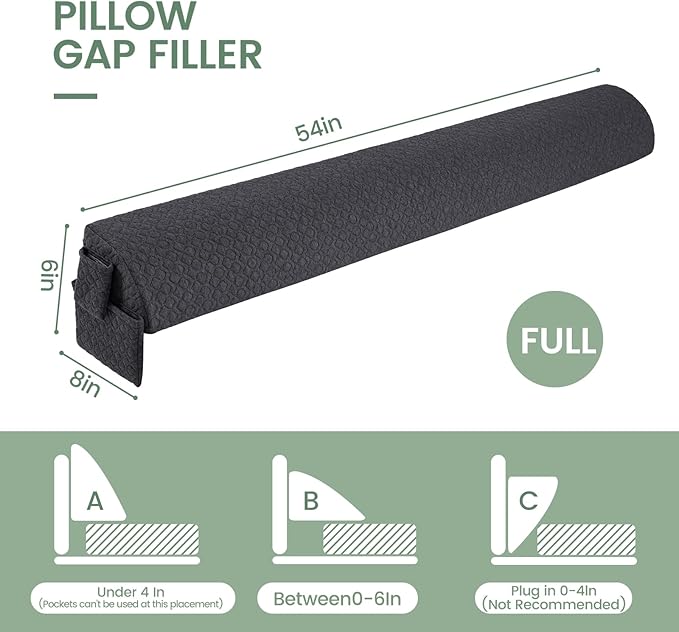 Bed Wedge Pillow Headboard/Bed Gap Filler/Mattress Gap Filler Full 54"x8"x6" to Fill The Gap (0-6") Between Headboard and Wall Firm Support Pillow
