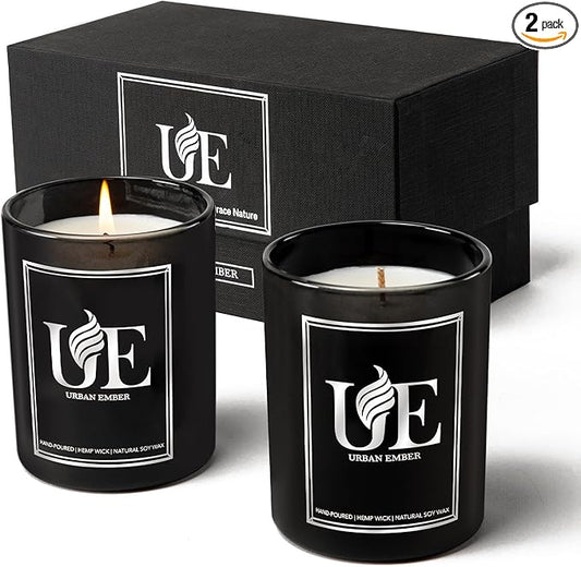 2 Pack Scented Aromatherapy Candles Gifts Set for Men, 16 oz 110 Hour Long Lasting Candles for Home Scented, Amber Wood/Wood & Leather