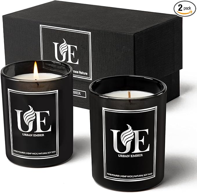 2 Pack Scented Aromatherapy Candles Gifts Set for Men -16 oz 110 Hour Long Lasting Candles for Home Scented - Oud & Vanilla/Wood & Leather