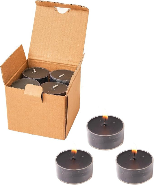 12 Unscented Natural Soy Tealight Candles in Clear Cups, 5H Long Clean Burning, Hand-Poured Black Mini Tea Candle Set for Parties, Spa, Meditation, Gift, Holiday, Emergency, Home Decor