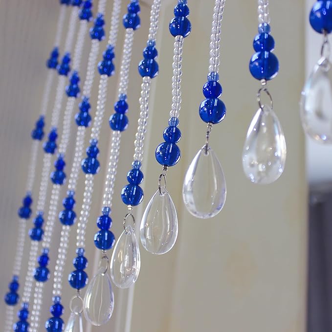 Hanging Glass Door Beads Curtains Valance Self-Adhesive for Doorways Crystals Stran Arched Windows, Clear Crystal Room Partition Curtain Door Frame Beads for Doorways Closets 10