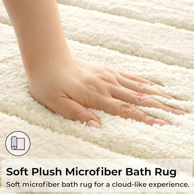 GRANNY SAYS Bathroom Rugs Non Slip, 16" x 24", Bath Rugs for Bathroom Washable, Bath Mats for Floor, Microfiber Bath Mat for Tub, Absorbent Bath Rugs for Shower Room, Ivory