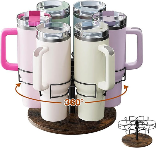 Water Bottle Organizer for Stanley 40 oz, Rotating Stanley Cup Organizer Holder, Tumbler Organizer Holder, Stanley Cup Accessories, Easy to Install, Vintage Brown（Patented Product）