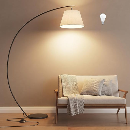 luckystyle Arc Floor Lamps for Living Room,1200LM Super Bright 69 Inch Extra Tall Floor Lamp with 12W E26 LED Bulb,Adjustable Hanging Lamp for Bedroom with Foot Switch Black