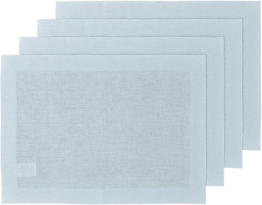 Solino Home Linen Placemats Set of 4 - Ice Water Placemats 14 x 19 Inch - 100% Pure Linen Table Place Mats for Summer - Fete