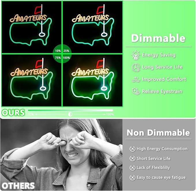 Amateurs Neon Sign, Golf Neon Signs for Wall Decor, Dimmable Led Signs for Bedroom, Light Up Signs for Golf Club Sports Bar Business Man Cave Party Decorations