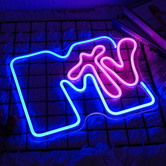 Neon Sign for Wall Decor - Music Light Up LED Sign for Bedroom, Record Room, Recording Studio, Bar - Blue Letter Decoration