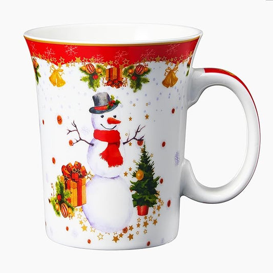 Christmas Snowman Festive Mug - Ceramic Microwave & Dishwasher Safe - 10.5oz Holiday Mugs for Coffee, Hot Chocolate, Eggnog - Merry Christmas - Elf, Tree, Santa Design - Red & Green Great Gift!