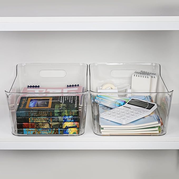 Tiawudi 4 Pack Plastic Storage Bins, X-Large Pantry Organizer, Clear Storage Containers and Organizer Bins, Multi-Use Bins for Home, Kitchen and Cabinet