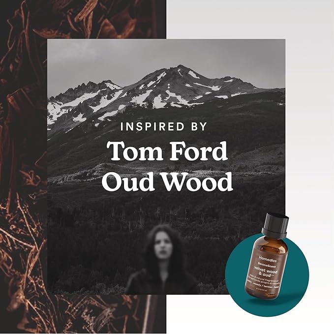 Homedics SereneScent Velvet Wood & Oud Home Fragrance Oil, 15 ml, for use with Homedics SereneScent Mini Waterless Diffuser (ARMH-680), Clean & Natural Everyday Collection