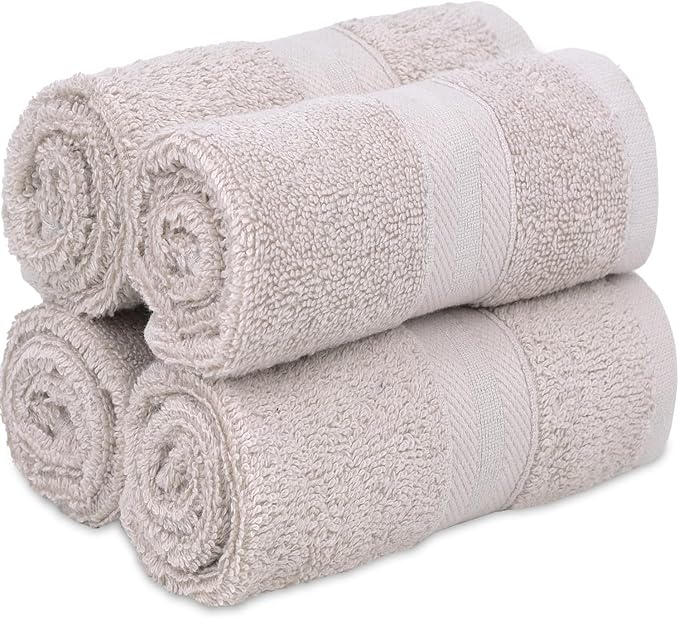 Quick-Dry, Soft & High Absorbent Washcloths Towels 13"x13" Cotton Turkish Towel Set of 4 | Daily Use 100% Cotton Towels for Bathroom, Gym & More | Bathroom Towels Set (4 Pcs Ice Silver)