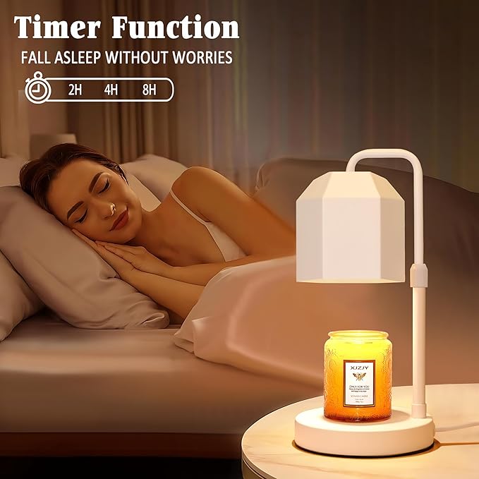 Candle Warmer Lamp with Timer Dimmer, Adjustable Height Wax Warmer, Candle lamp for Scented Wax Jar Candles, White Metal