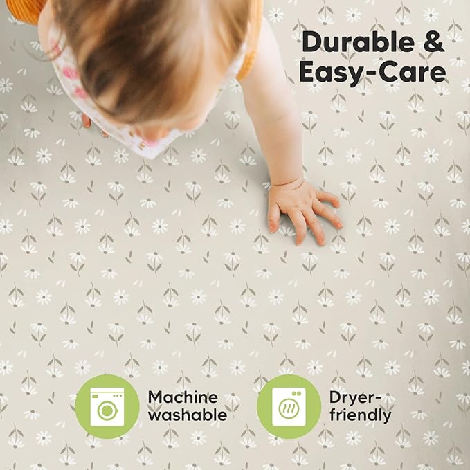 Pack and Play Sheets Fitted, 2-Pack Mini Crib Sheets - Pack N Play Sheets, Organic Fitted Crib Sheet for Pack and Play Mattress, Playard Baby Crib Sheets, Crib Sheets Neutral for Boys (Daisies)