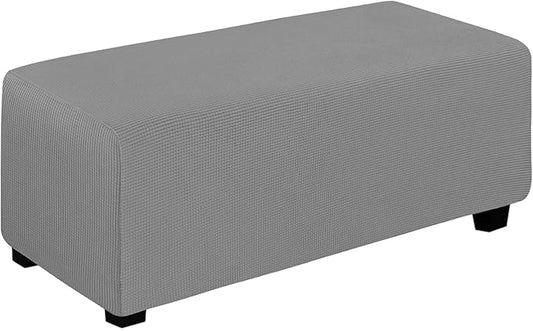 Easy-Going Stretch Ottoman Cover Folding Storage Stool Furniture Protector Soft Rectangle slipcover with Elastic Bottom (Ottoman X-Large,Light Grey)