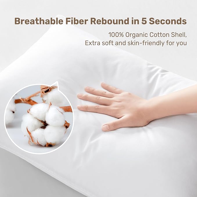 UNIKOME Hotel Collection Luxury Bed Pillows - 100% Cotton Standard Size Set of 2 Down Alternative Pillow Bedding Ultra Soft & Fluffy Pillow for Back, Stomach or Side Sleepers