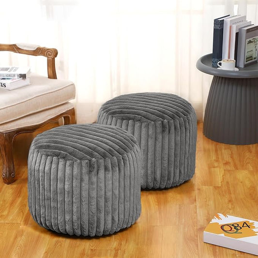 2 Pcs 20 x 15 Inch Unstuffed Pouf Cover Ottoman Foot Rest - No Filler, Faux Rabbit Fur Foot Stool Floor Bean Bag Floor Chair Storage for Living Room Bedroom Home Decor(Gray)