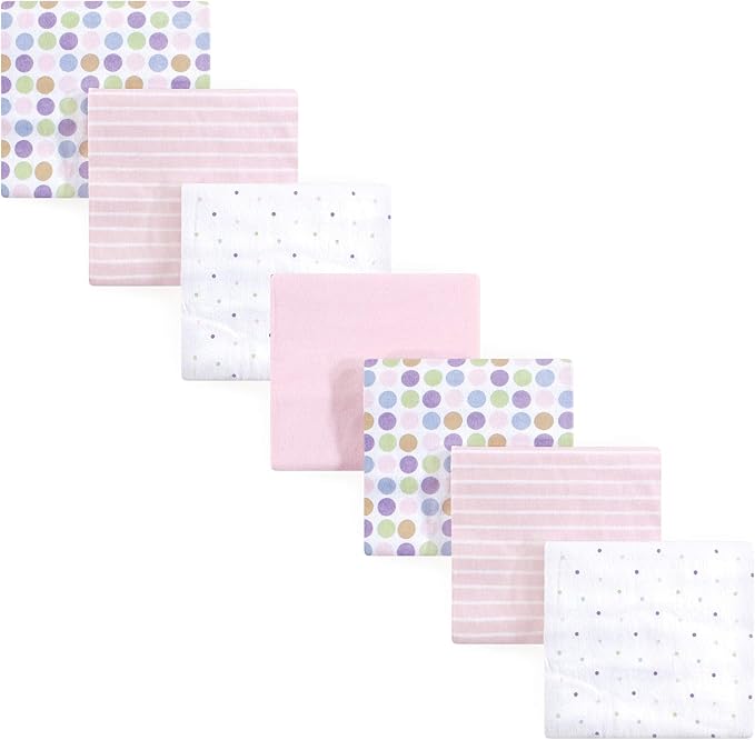 Luvable Friends Unisex Baby Cotton Flannel Receiving Blankets, Pink Stripe 7-Pack, One Size