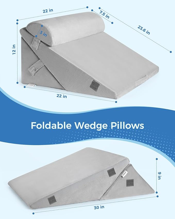 3Pcs Orthopedic Bed Wedge Pillow Set,Memory Foam Wedge Pillow Post Surgery for Back, Leg and Knee Support, Adjustable 9&12 Inch Folding Triangle Pillow for Sleeping, Acid Reflux