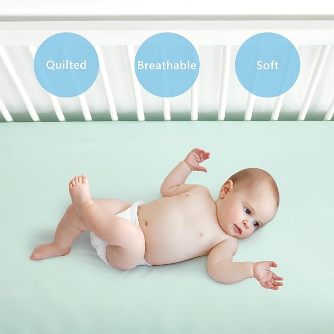 TILLYOU Baby Crib Sheets for Boys Girls, Fitted Crib Sheet 2 Pack for Standard Crib and Toddler Mattresses, Super Soft Toddler Bed Sheets, 28" x 52" x 8", Navy Whale & Light Green