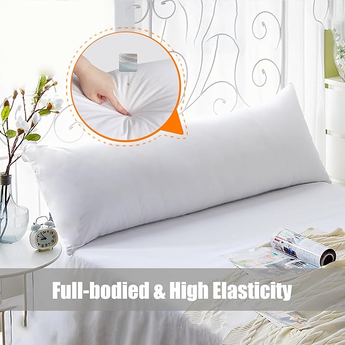 Anime Body Pillow Insert, 20""x 60"" Hugging Body Pillow Core, fit for 50x150 cm Japanese Anime Dakimakura Long Throw Pillow Vacuum Package 1 Piece (20x60 inches), White, ZhiRui-BodyPilow-New01
