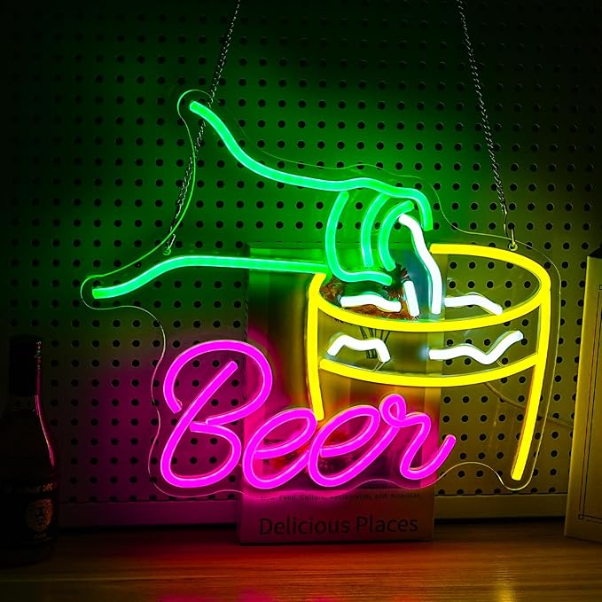 Beer Neon Sign Beer Pouring Led Sign For Beer Bar Neon Night Light Decor Wall Decor Dimmable Man Cave Light Up Sign For Bedroom Home Bar Shop Pub Bistro Open Beer Club Party Hotel Game