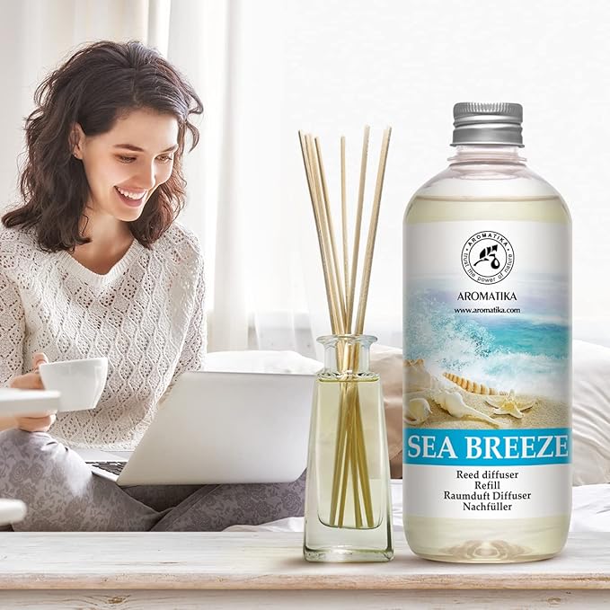 Reed Diffuser Refill Sea Breeze 17 Fl Oz - Room Diffuser Refill - Home Fragrance - Fresh Fragrance - Sea Breeze Diffuser - Scented Diffuser with Fresh Scent - Room Freshener - Long Lasting Fragrance