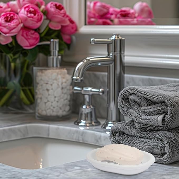 Topsky Soap Dish for Shower, 2pcs Soap Dishes Soap Savers for Bar Soap, Soap Bar Holder Shower with Drip Tray, Plastic Soap Holders with Drain for Kitchen Sink, Easy to Clean, Dry,White