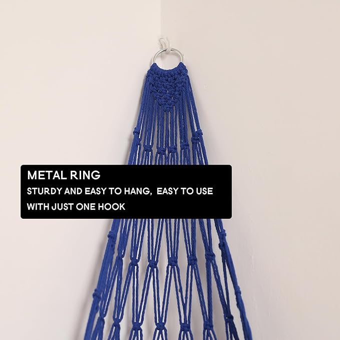 Stuffed Animal Storage Toy Hammock Corner Hanging Net for Stuff Animal Storage Macrame Toy Display Plushie Toy Holder-Wall Hanging Net for Kid Bedroom Decor Playroom Organizer (Blue)