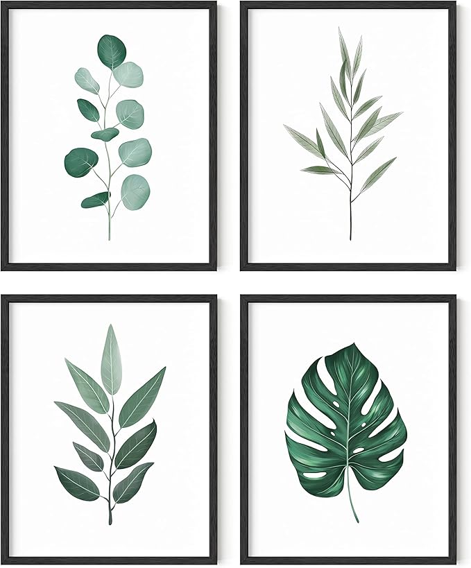 Haus and Hues Plant Wall Art - Botanical Prints, Green Wall Art Collection Set, Plant Pictures, Leaves Paintings (11x14, UNFRAMED)