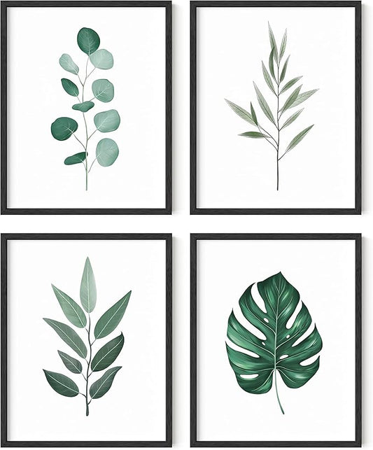 Haus and Hues Plant Wall Art - Botanical Prints, Green Wall Art Collection Set, Plant Pictures, Leaves Paintings (11x14, UNFRAMED)
