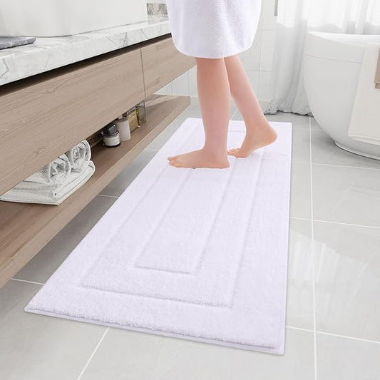 Buganda Bathroom Rugs, 59" x 20", Soft and Absorbent Microfiber Bath Rugs, Non-Slip Shaggy Shower Carpet, Machine Wash Dry Bath Mats for Bathroom Floor, Tub and Shower, White