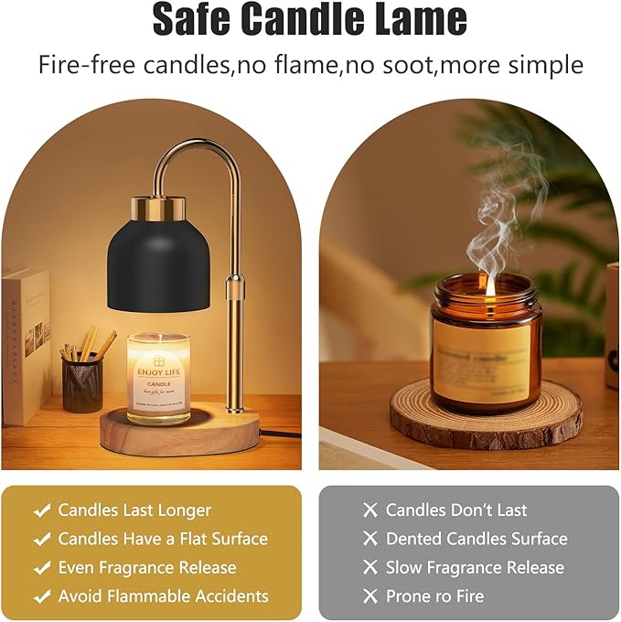 Candle Warmer Lamp with Dimmer Adjustable Height,Mothers Day Gifts,2/4/8H Timer,Vintage Home Decor for Scented Jar with 2 Bulbs