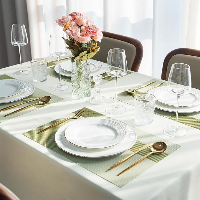 Placemats Set of 6 Vinyl/Plastic Woven Place Mats for Kitchen Table Indoor/Outdoor Washable Placemat Wipeable Dining Table Mats (Green Cube,6)