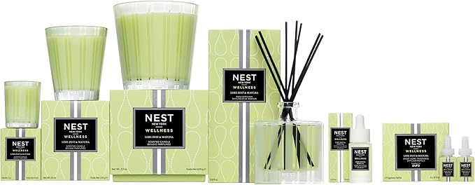 NEST New York Reed Diffuser, Lime Zest & Matcha - 5.9 fl oz - Fragrance for Up to 90 Days - Reusable, Refillable Glass Holder - Includes 8 All-Natural Reed Sticks - Flame Free