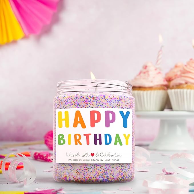 Happy Birthday Candle - Men Birthday Gift Ideas - Birthday Candles for Women - Made in USA - 9oz - Candle Birthday Gift for Women - Vanilla Birthday Cake Scent by Mint Sugar Candle Co