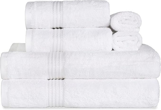 Superior Egyptian Cotton 6-Piece Towel Set, Bathroom Essentials, Towels For Bathroom, Apartment, Airbnb, Guest Bath, Face, Hand, Bath Towels, Washcloths, Absorbent, Fast Drying, White