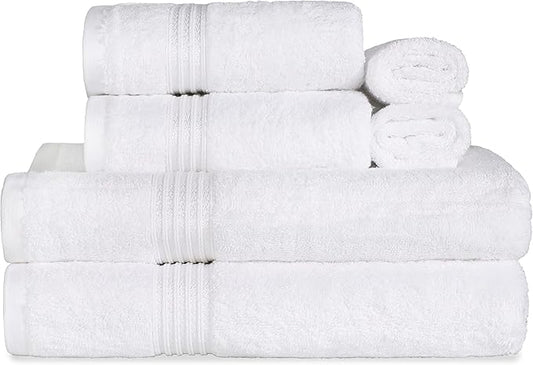 Superior Egyptian Cotton 6-Piece Towel Set, Bathroom Essentials, Towels For Bathroom, Apartment, Airbnb, Guest Bath, Face, Hand, Bath Towels, Washcloths, Absorbent, Fast Drying, White