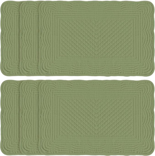 Green 100% Cotton Placemats Set of 6, Rectangular Placemats Machine Washable-13x18 Inches for Kitchen or Dining Table Fabric Rectangular Table Mats