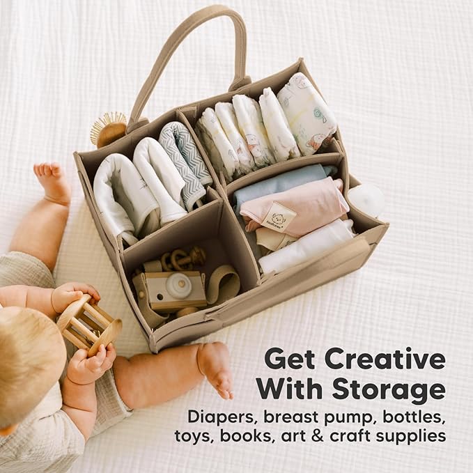 KeaBabies Diaper Caddy Organizer - Baby Organizer for Nursery, Car Storage Organizer, Baby Gift Basket, Changing Table Organizer, Portable Diaper Organizer Caddy for Girls, Boys (Taupe)