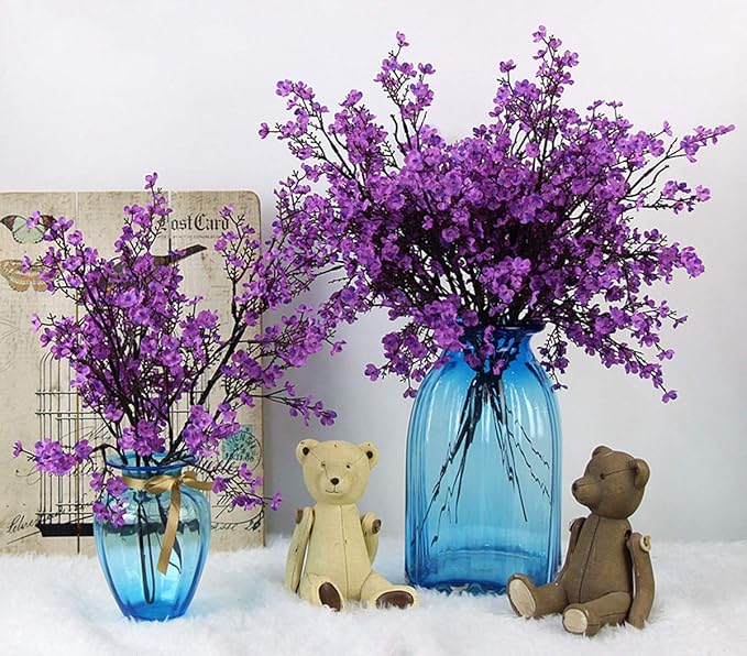 JAKY-Global Babys Breath Fabric Cloth Artificial Flowers 6 Bundle European Fake Silk Plants Decor Wedding Party Decoration Bouquets Real Touch DIY Home Garden(Purple)