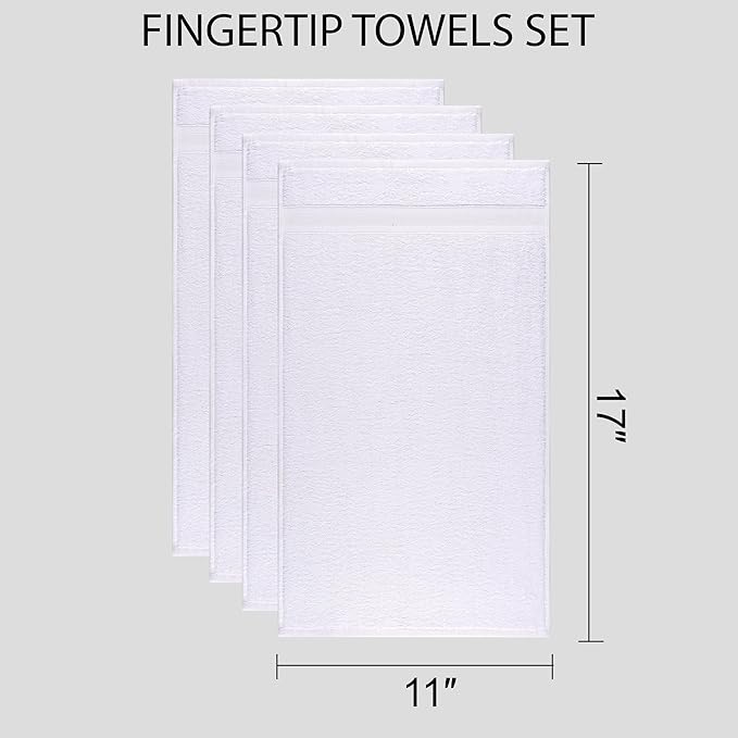 Quick-Dry, Soft & High Absorbent Fingertip Towels for Bathroom Cotton Soft Feel Fingertip Towels 11"x17" | Daily Use 100% Cotton Towels for Bathroom, Gym & More | (4 Pcs, White)