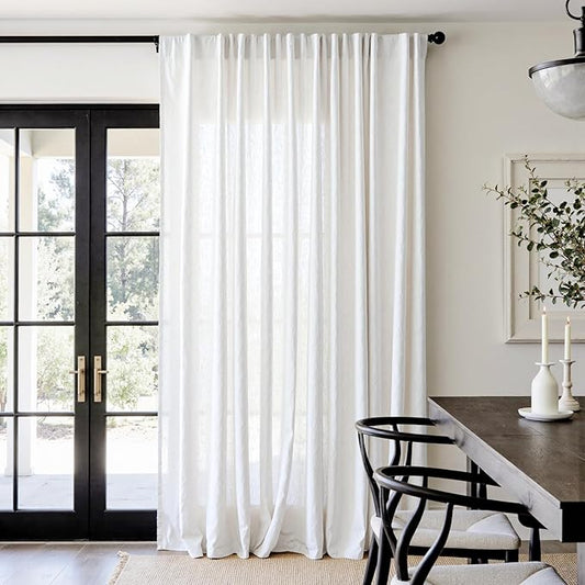 jinchan Linen Blend Curtain 96 inch Length 1 Panel for Sliding Door, Light Filtering 100 inch Extra Wide Farmhouse Drape with Rod Pocket Back Tab(100W x 96L, Off White)